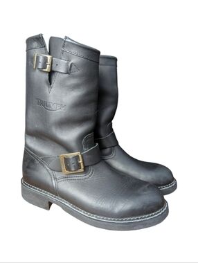 Vintage Triumph Black Leather Moto Biker Buckle Engineer Boots   | US 8  EU 41